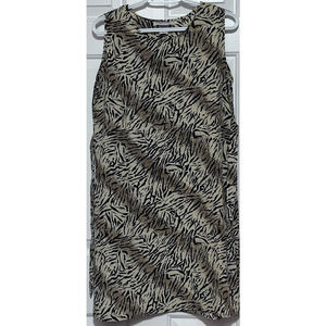 Donna Kary Women's Vintage Sleeveless Animal Print Black Tan Tie Up Dress Size M